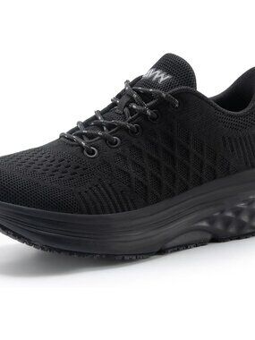 Women's Black Non Slip Work Shoes Water Canva Resistant Walking Sneakers  Shoes